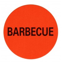 F918 rol @ 2.000 etiketten permanent rond 35 mm fluor rood met zwart bedrukt barbecue F918 rol @ 2.000 etiketten permanent rond 35 mm fluor rood met zwart bedrukt barbecue